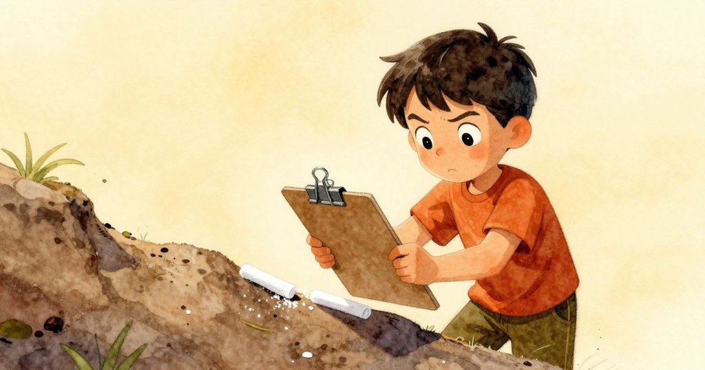 Niall果斷將紙板覆蓋在粉筆脊上，用紙夾固定邊緣，神情堅定展現出他重要決策的瞬間