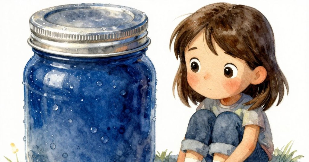 哈瑞特專注觀察濕冷玻璃罐，其上凝著露珠，手指細緻觸碰，周遭門廊光影柔和展現探索情懷