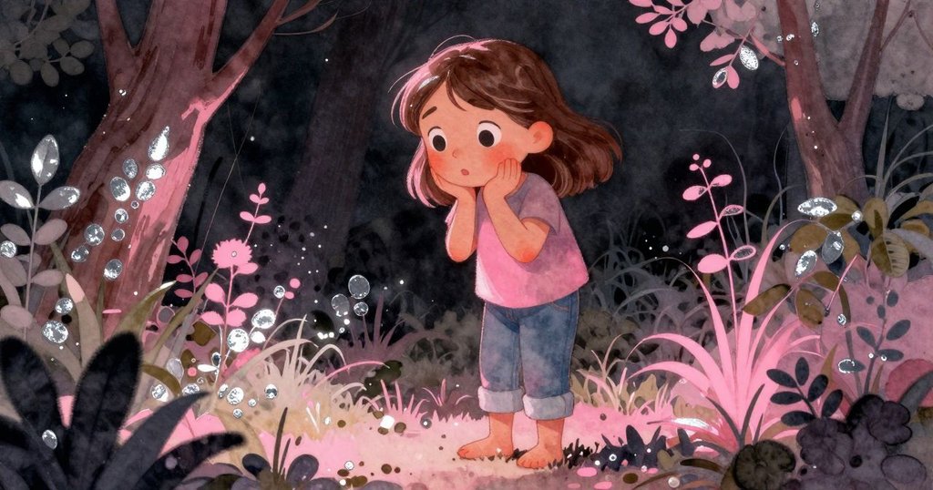 哈瑞特在花園中靜思，臉上映出微光，眼神呈現矛盾與思索，背景中茉莉香氣與柔光交織出內心衝突