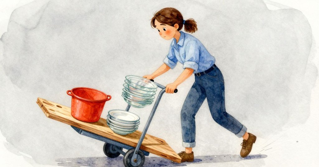 博物館走道上清潔車震動木板，Gemma迅速穩住玻璃器皿，水花飛濺，營造出動態與寧靜交織的情境