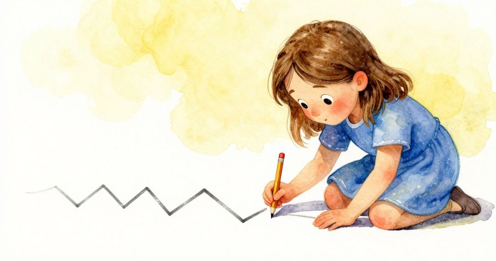 Tamsin專注描繪石面分枝紋理,側身揮筆記錄,眼神充滿思考與決斷,光線柔和映出細節