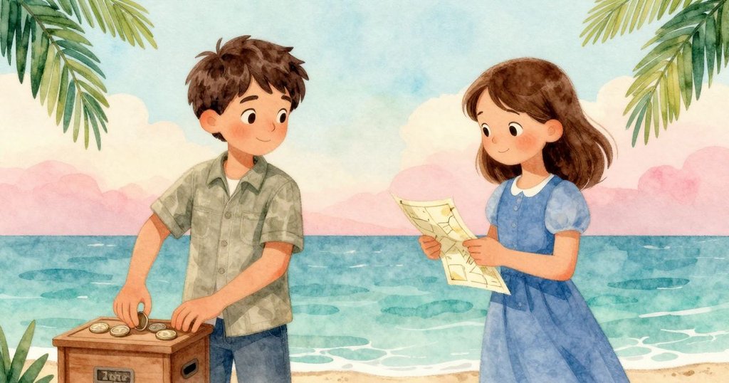 Zeke與Keira各自專注於硬幣機和地圖操作,雙面展示真實與想像交融,兩人表情專注互補,畫面溫馨動人。