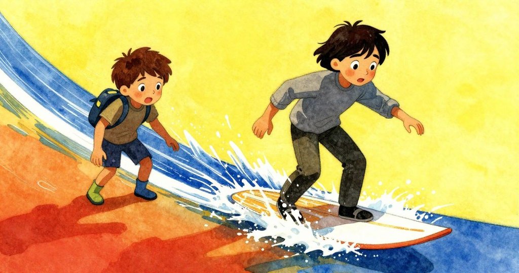 海里斯與提奧驚叫, 指南針因水流滑向邊緣, 木板劇烈晃動, 氣氛緊張, 冒險節點來臨