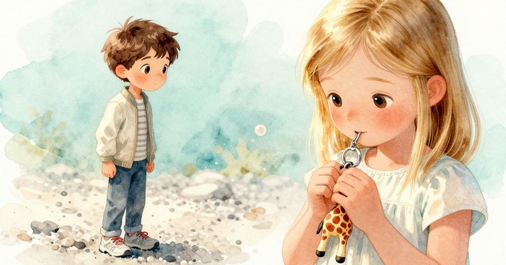 Vance的手輕輕托著長頸鹿鑰匙扣，反射出柔和焦糖光芒，強調冒險中那份細膩的希望