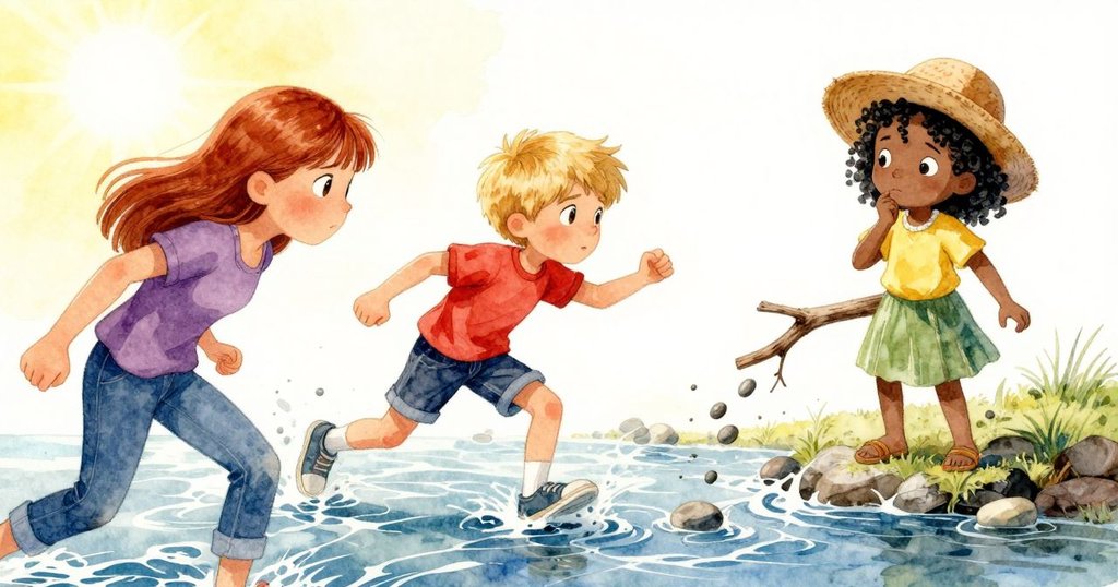 突然間，一根直木枝彎折後斷裂，鵝卵石順水流散開，動感十足的溪流中散發著生氣與活力