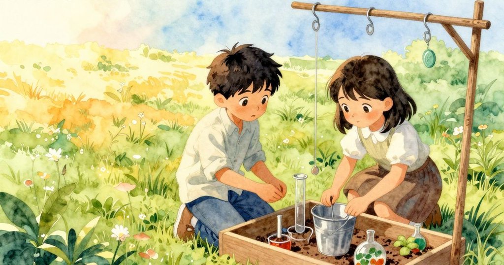 丹特在草坪上進行實驗，從空中俯瞰看到他將金屬圈放入銀色桶中，蘇姬在旁觀察，氛圍充滿希望與新開始