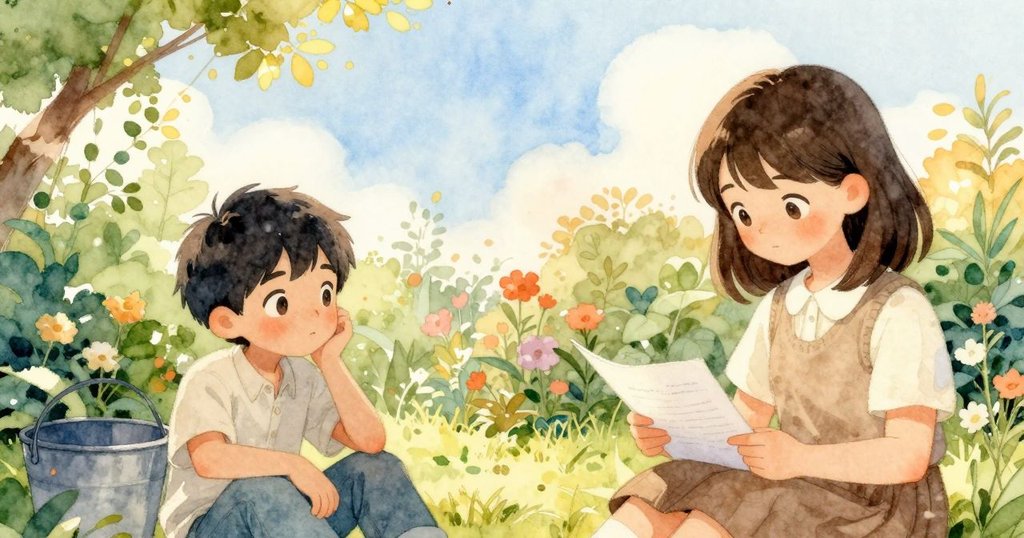 丹特鬆一口氣休息，蘇姬專心記錄實驗細節，背景中彩虹映照在水坑上，展現實驗結束後的寧靜與希望