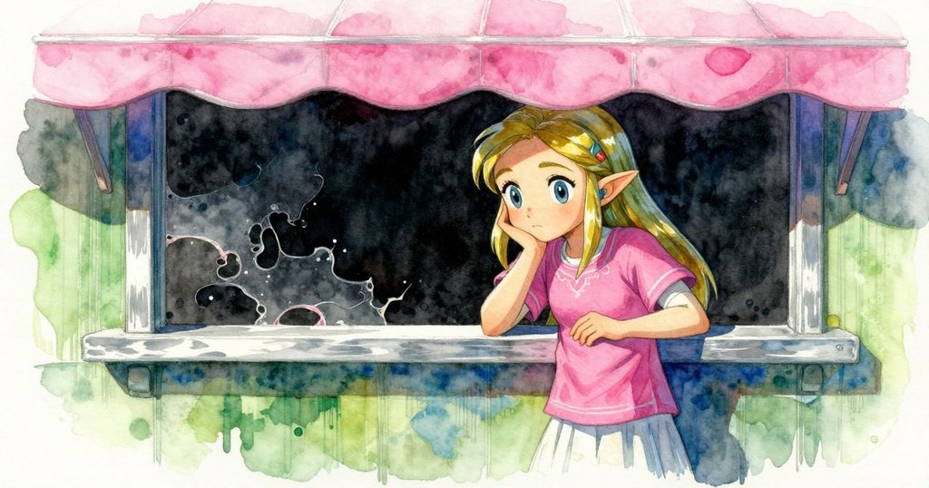 澤達停下素描，透過遮雨簷觀察水灘倒影，神情專注，與夥伴進展互動