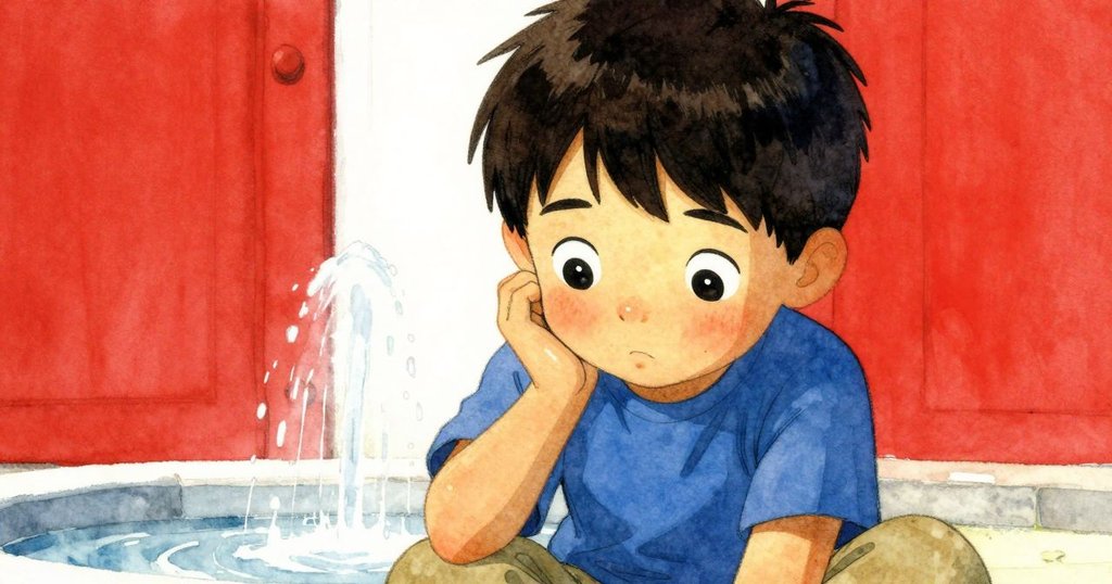 在緊張與期待中，Miles特寫鏡頭展現集中目光並輕敲手腕，背景隱約呈現噴泉與午後暖光