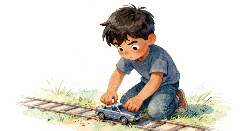 馬可帶著新電池重組賽道，綠色車殼隨海風吹動，展現堅持與希望，場景呼應初始情景