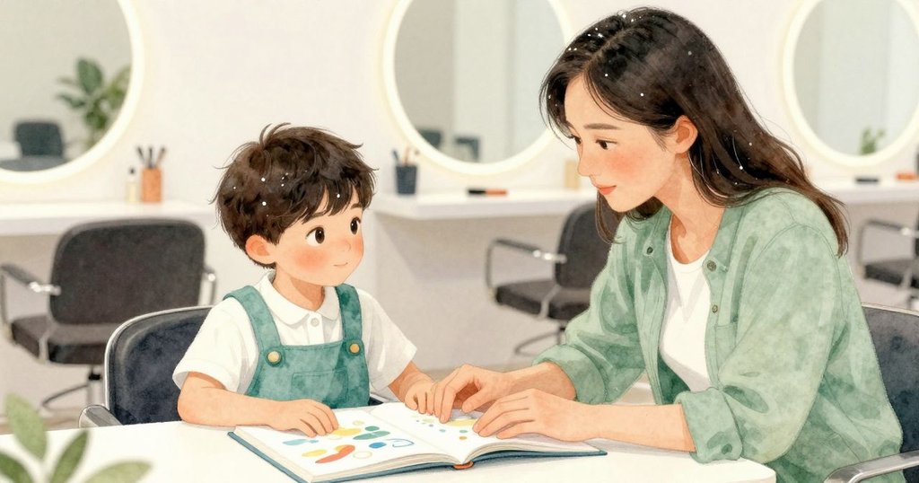 珍珠家長輕敲雜誌角落，隨之髮絲輕落，室內環境溫馨靜謐，暗示故事情節尚未結束