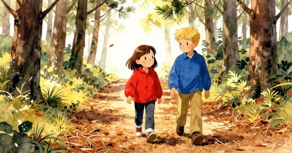 Faye和Leander沿正確路徑前行,落針在光影中飄落,兩人目光堅定,展現冒險故事的延續。