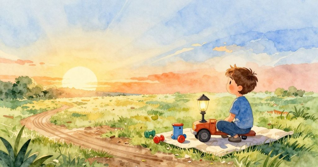 Reese 將玩具車穩放原位，新修輪順滑運作，燈安靜擺放，象徵進步與和諧，故事圓滿結局。