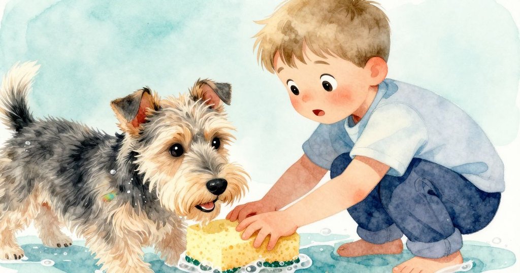 York的手輕推浮動海綿，袖子上彩虹般光影閃爍，特寫展現泡沫細節與手部互動