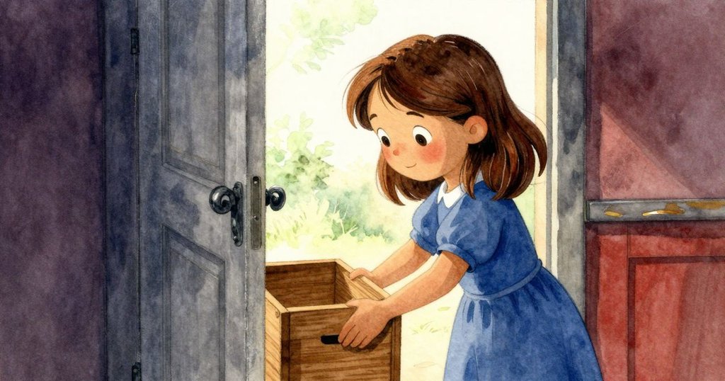 Sara在門口細心調整木盒位置, 迎接涼風帶來清新氣息, 陳列室內外光線交疊, 氣氛動感柔和