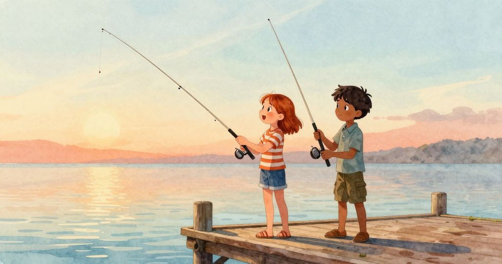 暮色降臨，Viola與Zander共同重新拋線，寧靜碼頭與柔和水面映照落日餘暉，展現平和結局。