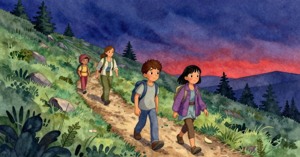 Wade與Bea踏上窄徑，聽見導師Joel從山坡遠呼，堅定眼神昭示新的冒險起點