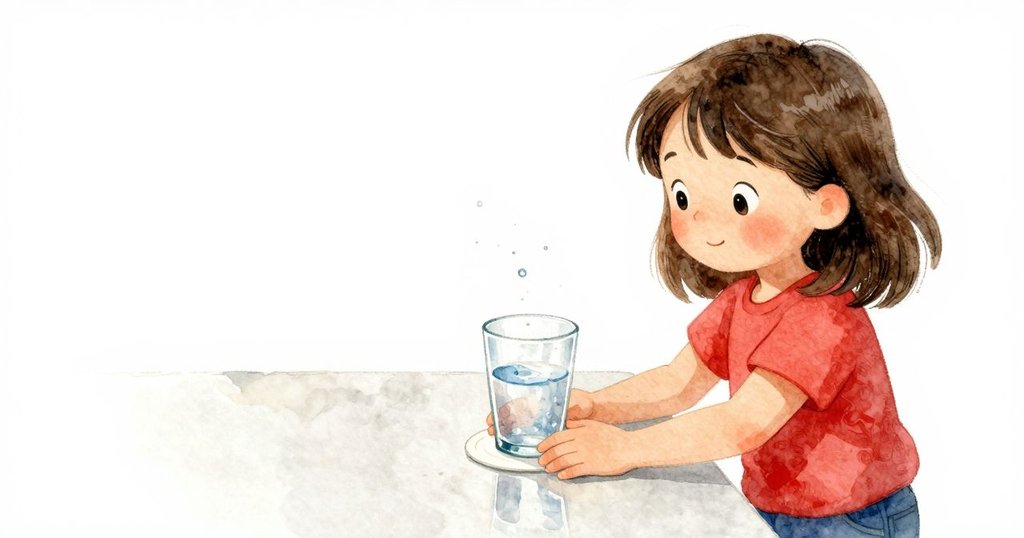 喬伊專注地扶正傾倒的水杯,溢出的水在吧台上反射溫柔光線,近鏡展示她迅速穩定局面