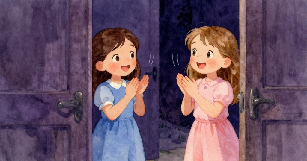 從狹窄的牆縫中看見Unity快樂地拍手,Viola退到一旁,牆面反射著重疊的回音,營造出神秘溫暖的氛圍。