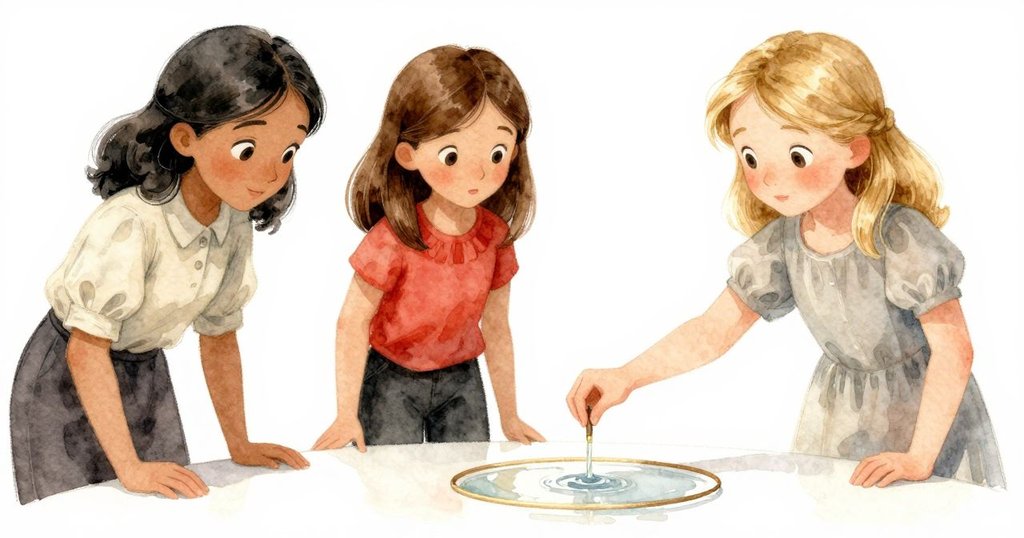 Sable的手輕輕將圓圈浸入發光液體, 近距離展示金屬與液體細緻紋理, 氣氛溫馨專注。