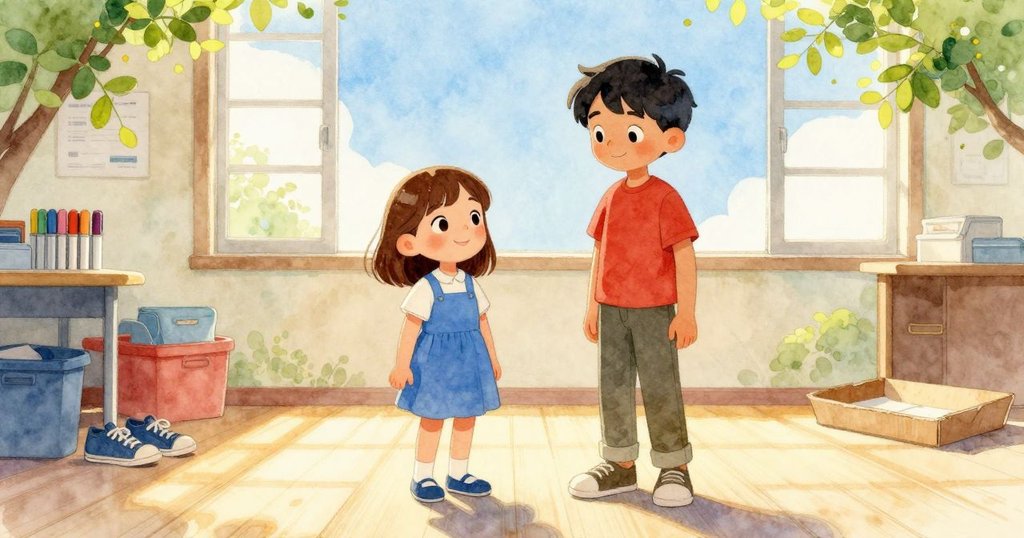 June在學校壁櫥內忙碌擺放工具，Xander站旁準備行動，場景充滿溫暖晨光與專注氣氛