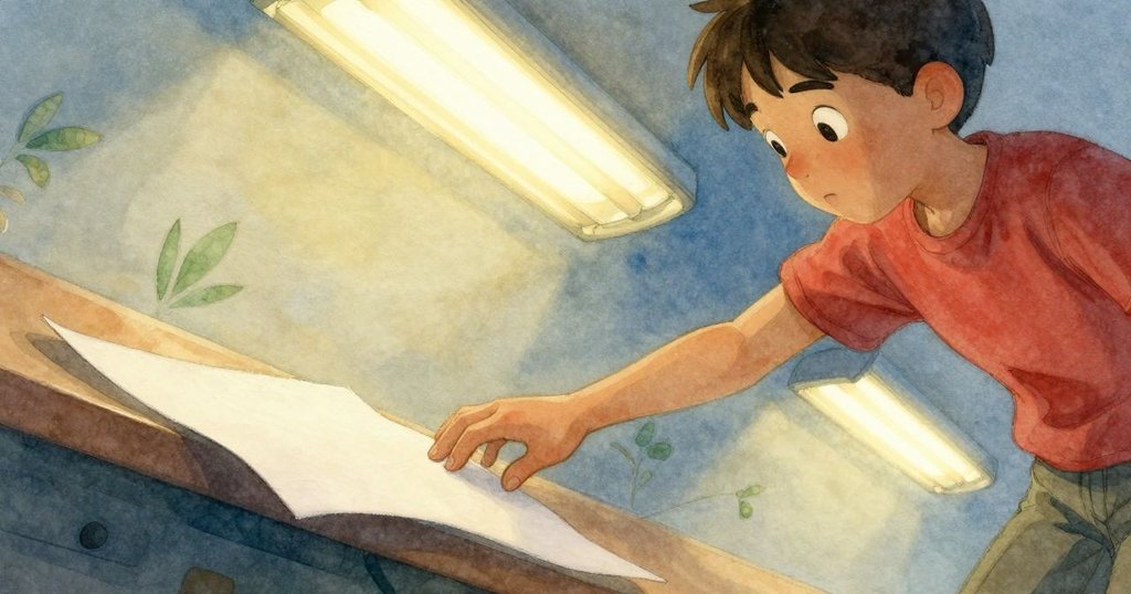 從Xander視角看，他伸手取出紙張，感受燈光微妙震動，畫面緊張又溫暖，充滿期待