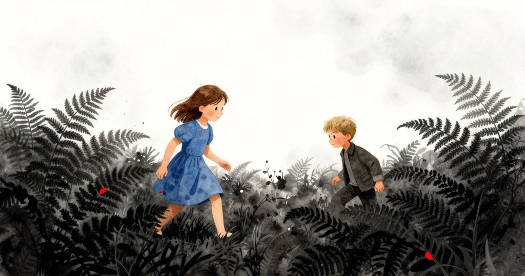 Esme與Jasper成功越過障礙，踏入乾燥空地，被蕨葉環繞，目光堅定展望前方新希望，氛圍溫暖而充滿期待。