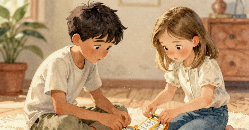 Rafael 與 Eve 的腳步輕踏於播種檯上, 灑落的灰塵與細微動作展現探索精神, 環境靜謐而溫暖