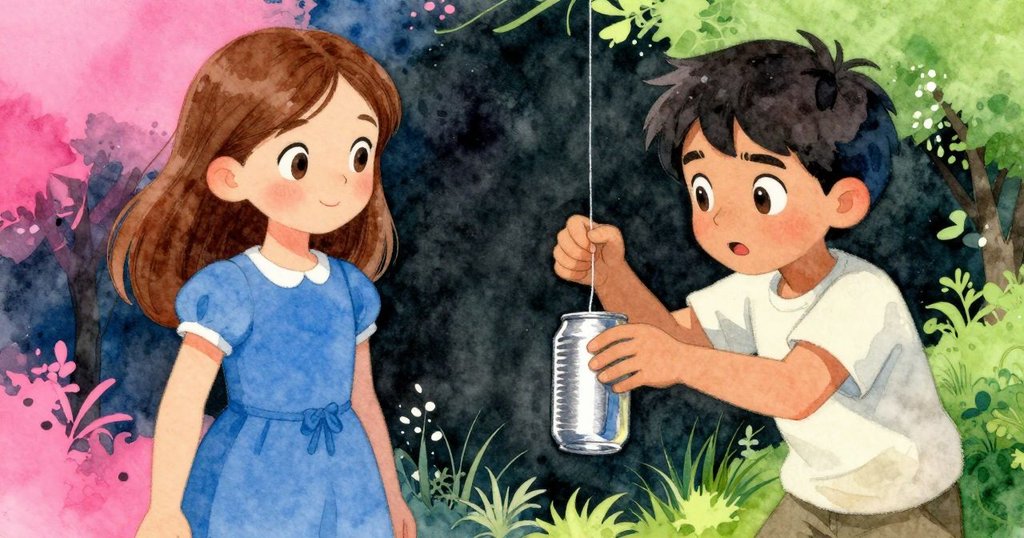 露西亞驚喜發現清晰回應,調整金屬罐繩線,背景中隱約見約克靠近倉箱傾聽。