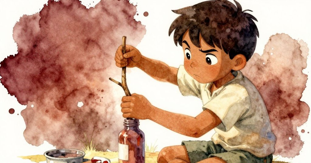 Rafe深吸氣後堅定驅使樹枝清理噴嘴，油漆小片輕落展現創作瞬間，動作果斷有力