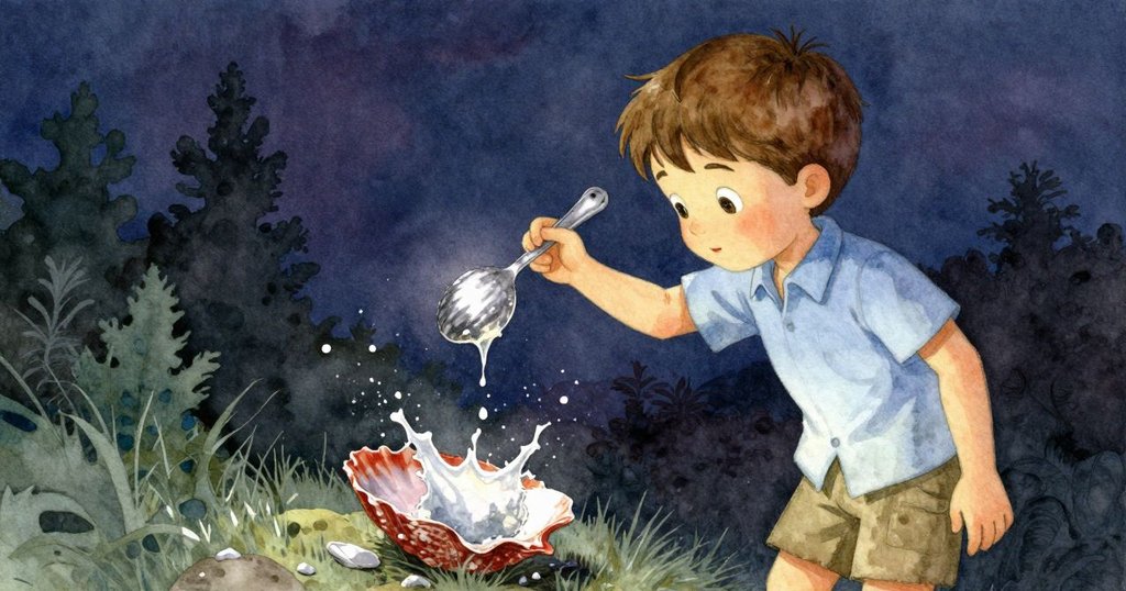 記憶色調中，Quinn調整釣魚線使貝殼擊中懸掛的金屬風鈴，瞬間的撞擊創造出溫柔懷舊的氛圍