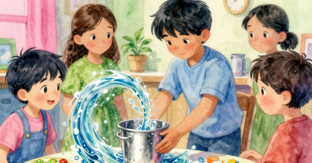 約克雙手輕握水箱，仔細平衡流動的水，背景細節呈現時間痕跡，充滿穩重感