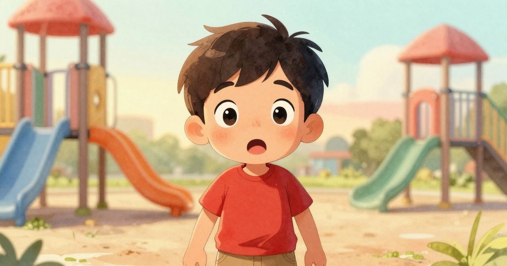 Pierce面部特寫, 表情驚訝與略帶痛感, 正用手觸碰烤熱的握把，背景中隱約呈現遊樂場環境。