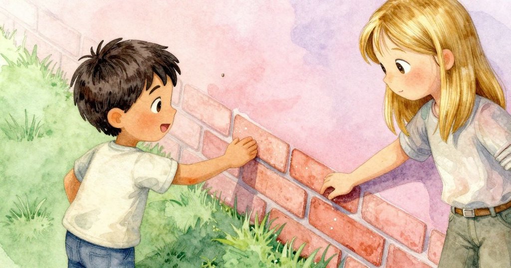 Xavier的手指細看磚牆上空凹處與白點, 細緻探索紋理, 溫暖光線中展現神秘韻律