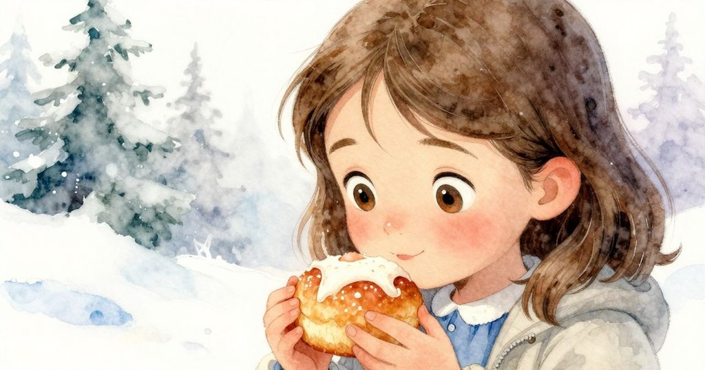 Wren特寫，眼神充滿驚喜與溫柔，正深吸甜點香味，背景微顯平台氛圍，情感豐富