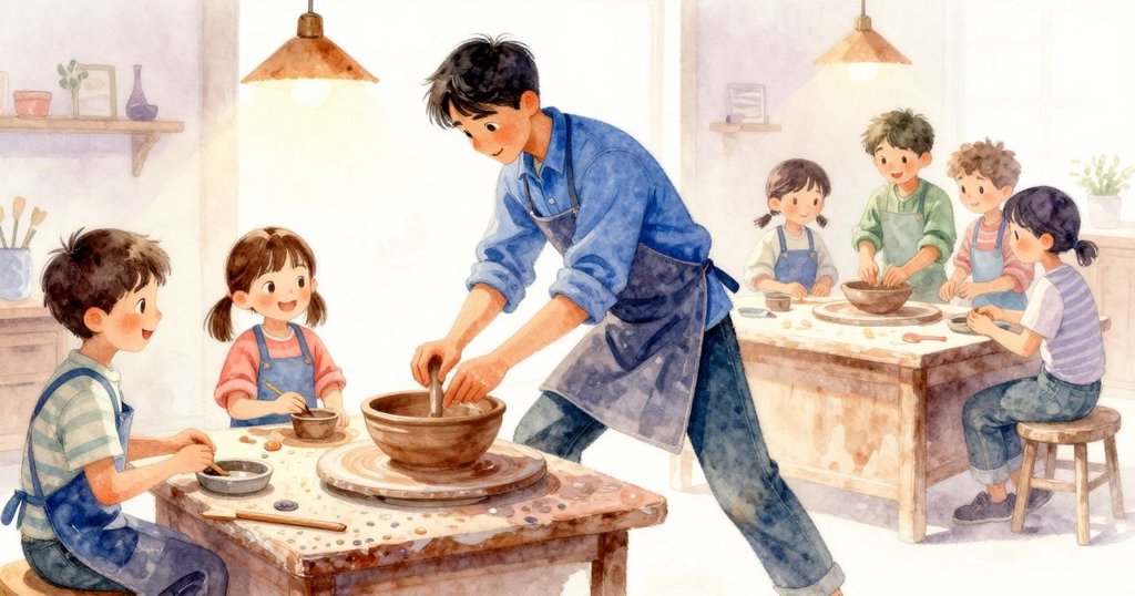 拉爾斯以傾斜視角轉動溫暖陶碗,用木棒輕敲展現微妙溫度變化,氛圍活躍