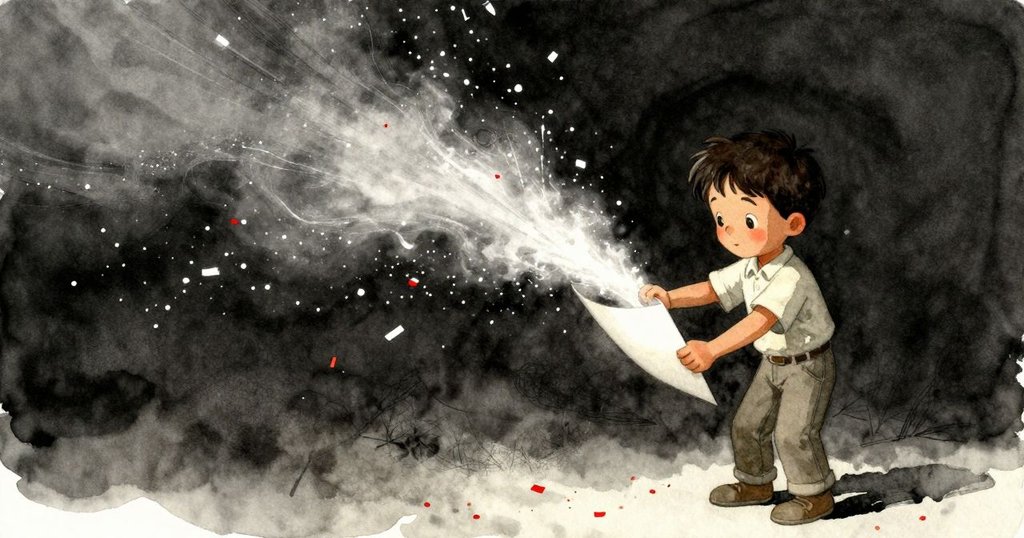 懷亞特舉起紙張展示清晰印記,水霧與喜慶碎紙圍繞,畫面象徵著創作變革與重生的深意