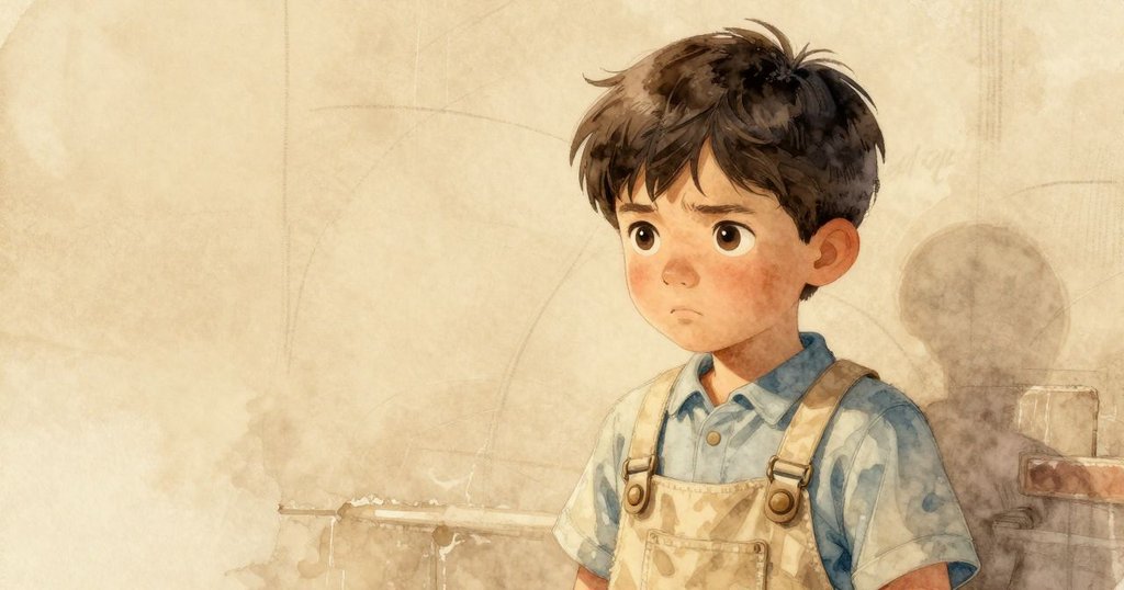 萊恩回憶起昔日粉筆線的完美,畫面以溫暖的褐色調呈現,充滿懷舊情懷與修正現場的對比