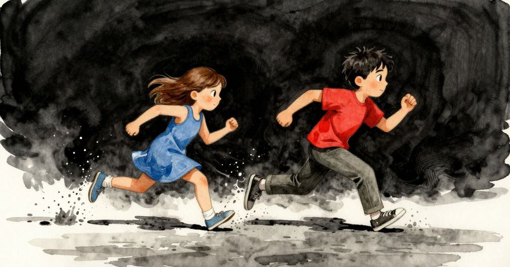 菲力士急速奔跑托著筆盤，筆桶灑落滾動，斯特拉著手趕走水流，現場動作緊張混亂。