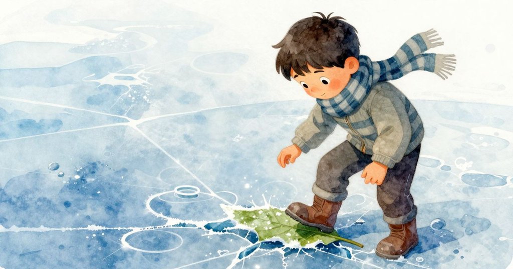 Hector輕踩冰面，破裂的冰層與氣環中的凍葉清晰呈現，表現溫柔決心的動作。