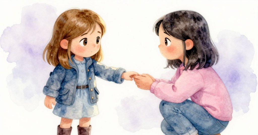 Fleur溫柔觸碰Nina隱藏的衣袖,背景呈現柔和暮光,展現重生與細膩情感交織的溫馨瞬間。