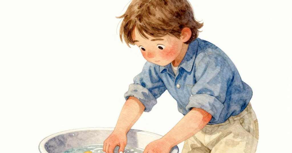 在近距離鏡頭中,Pearl的臉通過盆中水狀膏體反射呈現,光影柔和,她的目光充滿好奇與沉思