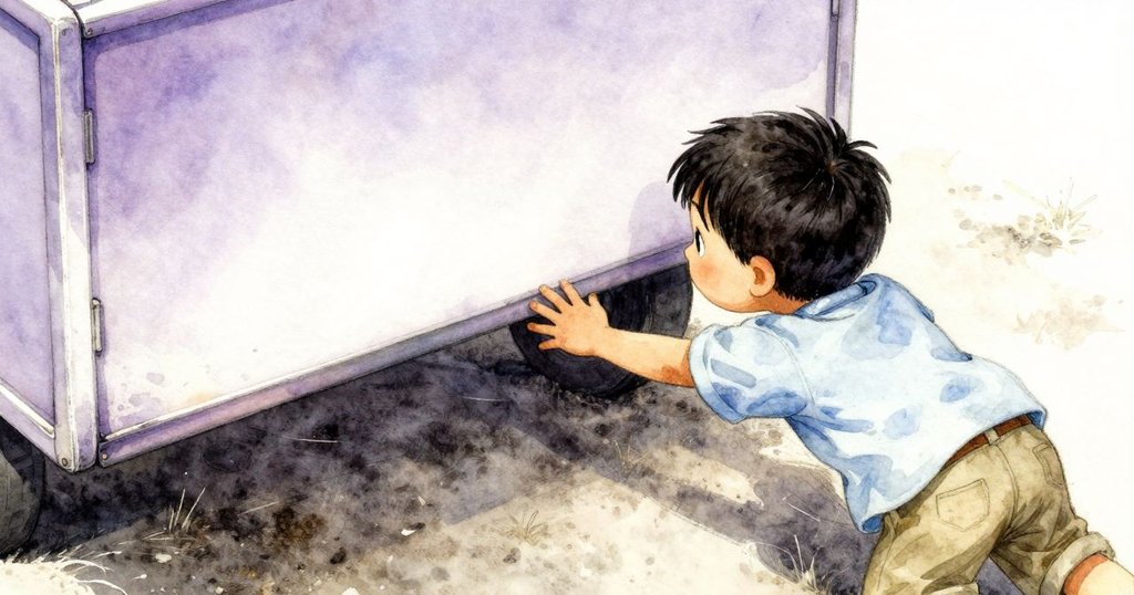 Jarvis 的手伸入回收車下觸碰帶泥痕的書本封面,特寫細節展現堅定探索精神