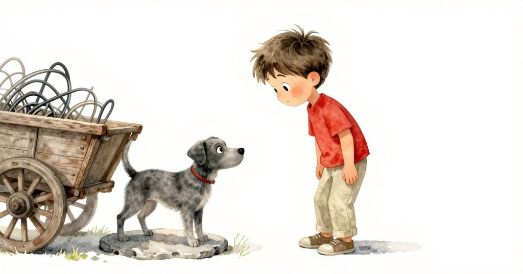 Luke在石板旁停下腳步,調整燈籠柔軟角落,靠近擺滿破損鐵絲架的木車,氛圍介於動與靜之間