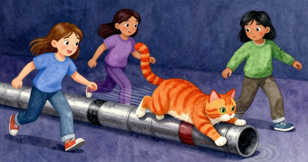 彈珠在傾斜的管道上快速滑行，動感十足的視角捕捉細節，整個裝置展現出活躍有趣的機械美感。