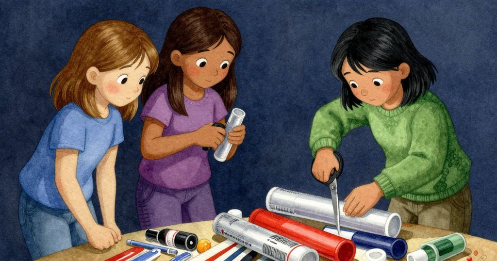 Noemi 在備品旁細心剪裁管道，Tatum 與 Lily 目光堅定觀看修復過程，場面充滿重振希望的溫暖氣氛。