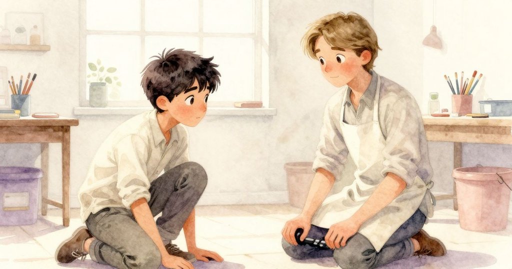 Drake與Niall的腳部動作清晰呈現，低凳與踏板細節展露工作室內的專注與穩重創作氛圍。