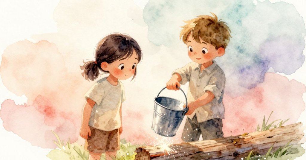 Sara的空桶把手近距離特寫,晨光照耀下金屬反射出閃爍光芒,顯示出動作的細節和韻律