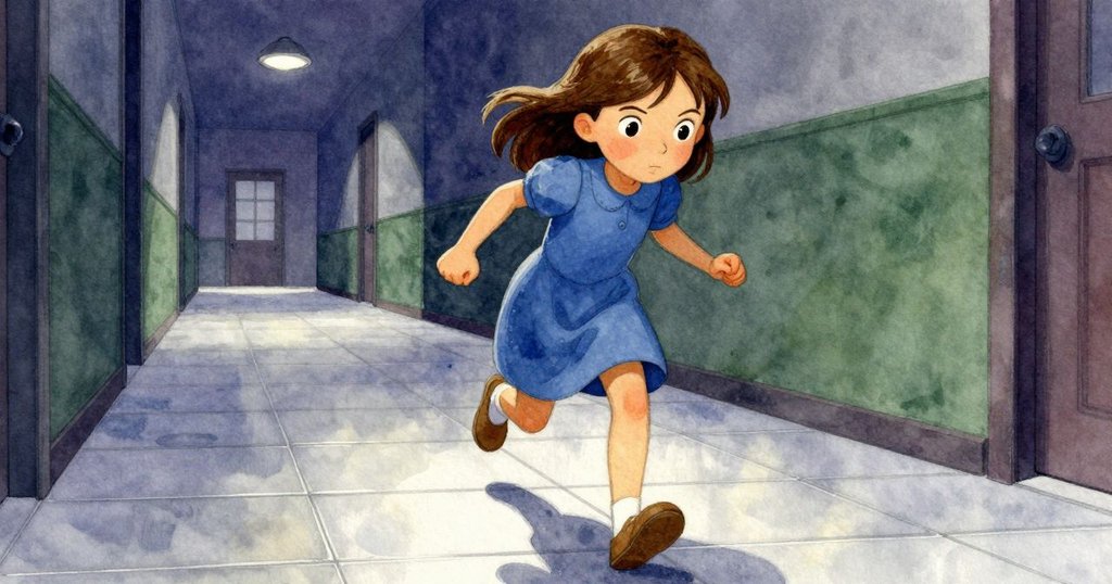 克拉拉的鞋子與推車輪子在光亮地磚上行進，細節展現她堅定的步伐與動作，氛圍現代溫暖