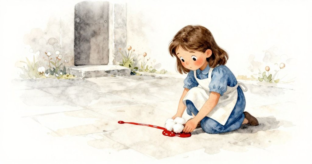 克拉拉站在完成的蠟線旁，面露寧靜滿足，庭院中散發淡淡煙氣與溫暖氣息，畫面充滿和諧。